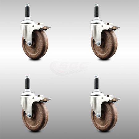 Service Caster 5 Inch 316SS High Temp Glass Filled Nylon 7/8 Inch Stem Caster Set Lock Brake SCC-SS316TTLEX20S514-GFNSHT-78-4